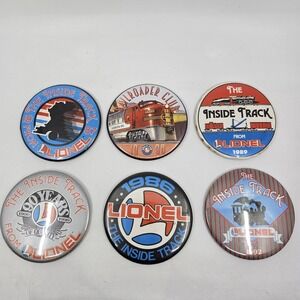 6-Lionel Inside Track 1987-92 Pinback Buttons Train Railroad 3 1/2"